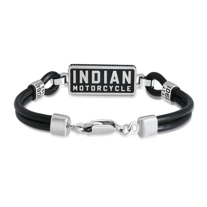 Indian Motorcycle Steel Horse Jewelry Men's Classic Rectangle Leather Bracelet | IMSB002-9