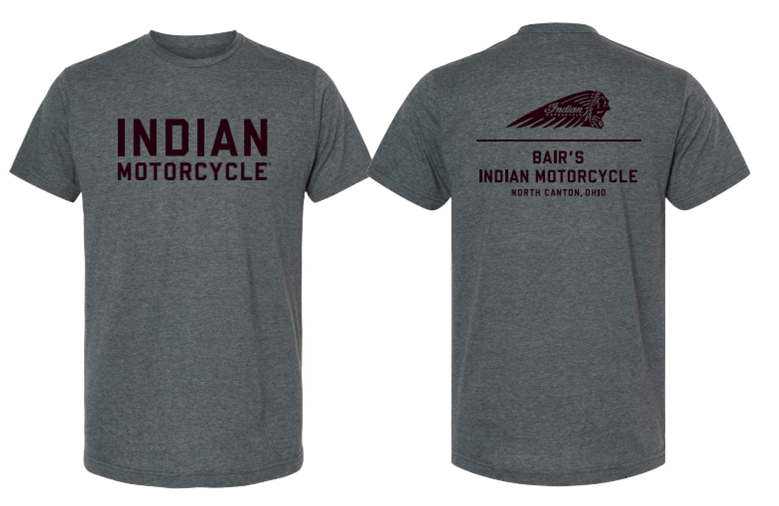 Indian Motorcycle Tシャツ グレー Bair's Indian Motorcycle T-Shirt, Gray/Black — Bair's Powersports