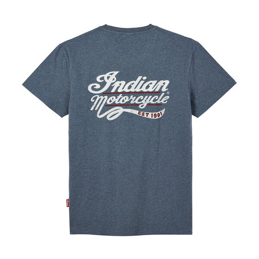 Indian Motorcycle Men's Mixed Embroidery Print Tee, Blue | 2833261 - Bair's Powersports