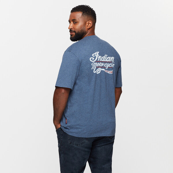 Indian Motorcycle Men's Mixed Embroidery Print Tee, Blue | 2833261 - Bair's Powersports