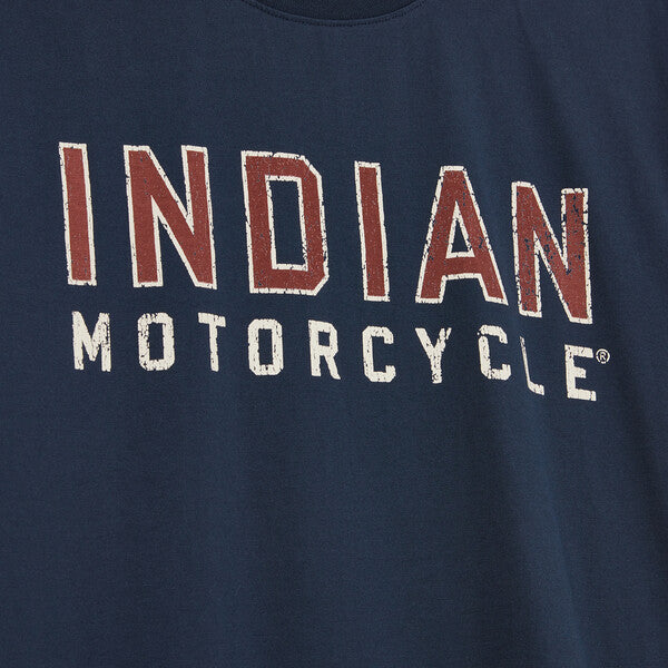 Indian Motorcycle Men's Distressed Block Logo Tee, Navy | 2833263 - Bair's Powersports