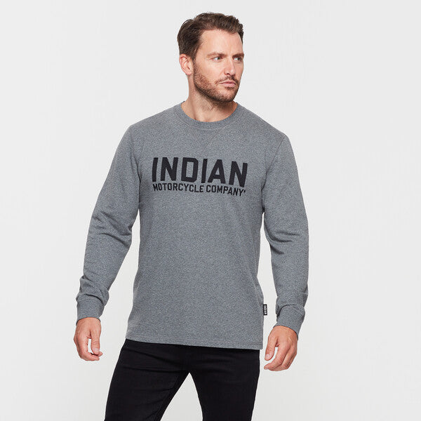Indian Motorcycle Men's Chain Stitch Embroidery Long Sleeve Tee, Gray | 2833277 - Bair's Powersports