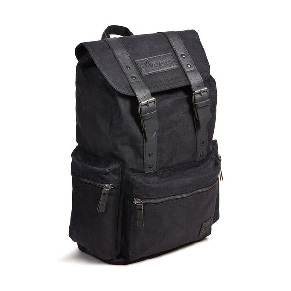Indian Motorcycle Waxed Canvas Backpack, Black | 2861696 - Bair's Powersports