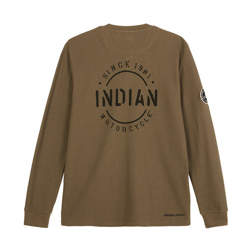 Indian Motorcycle Men's Long Sleeve Stencil Block Icon Henley T-Shirt, Khaki | 2862970 - Bair's Powersports