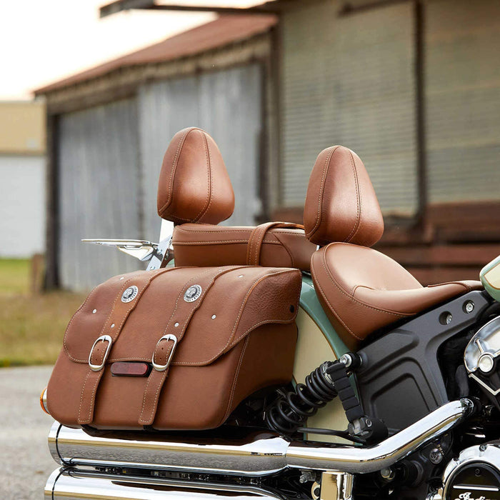 Indian Motorcycle Genuine Leather Saddlebags, Desert Tan | 2880234-05 - Bair's Powersports